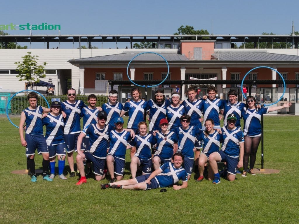 Team Scotland stands together for a photo in their kit